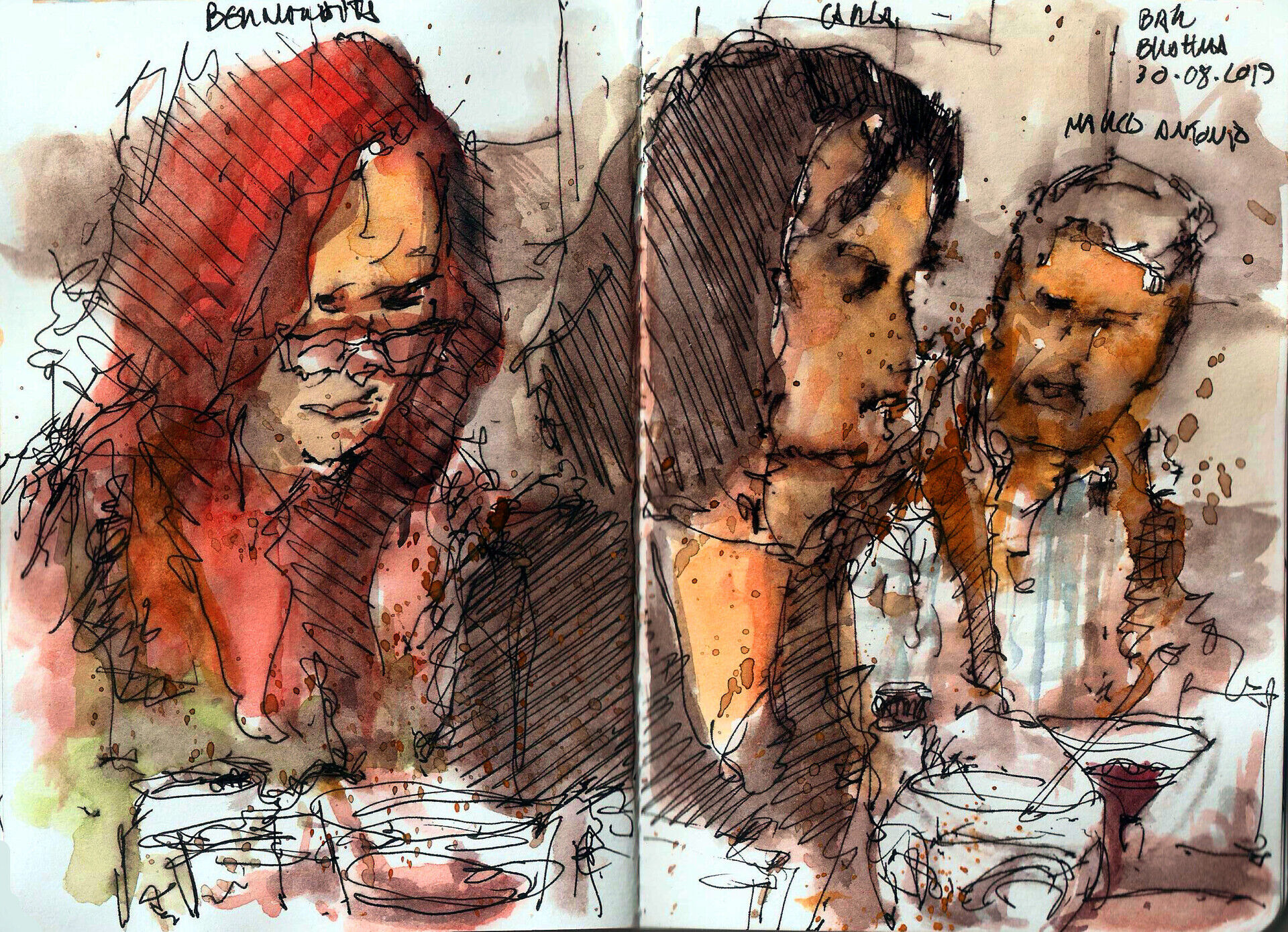 sketch of friends drinking