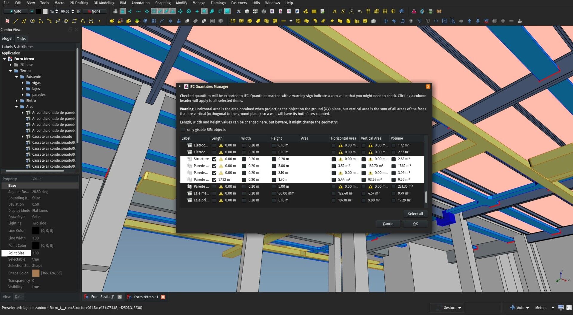 The quantities manager
window