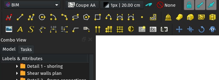 A screenshot of the BIM toolbar showing the new icons