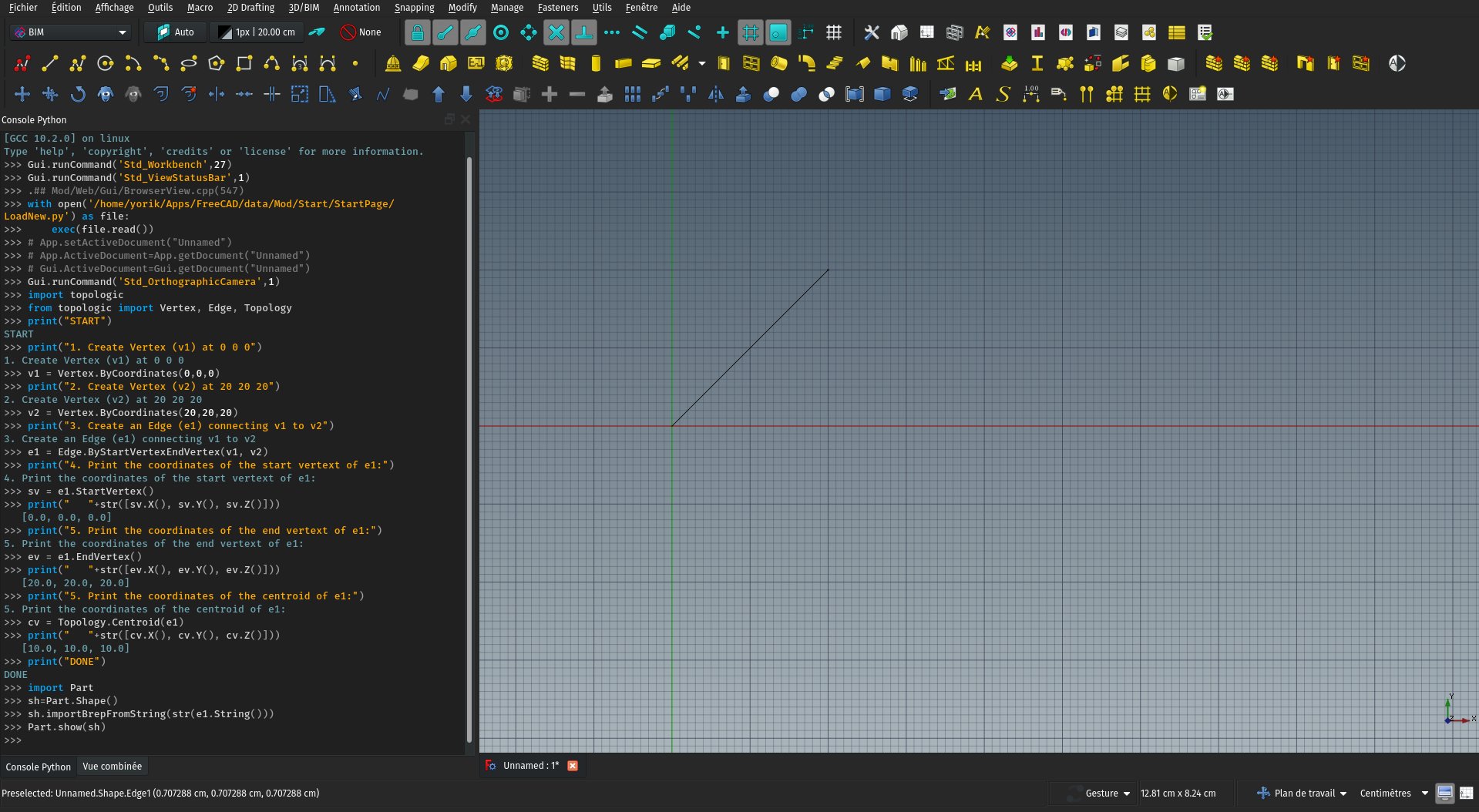 A screenshot showing Topologic being manipulated in the FreeCAD console