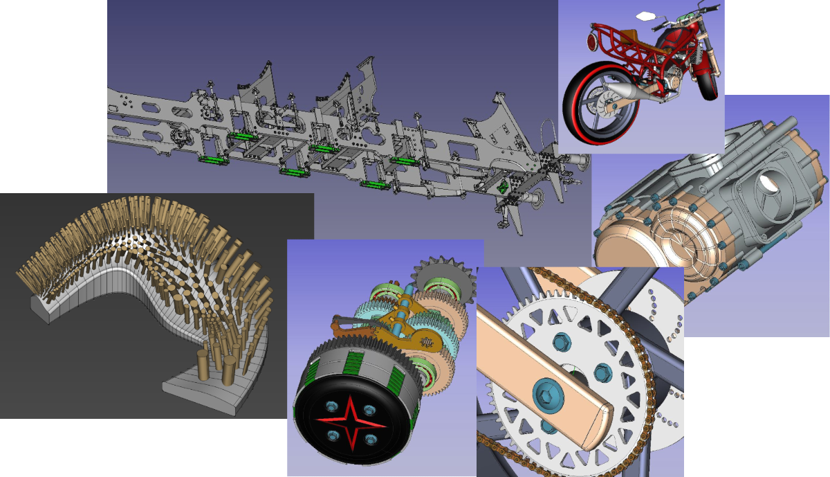 different screenshots of recent works made by FreeCAD users