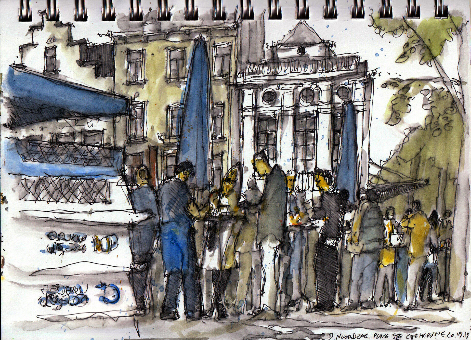 sketch of people at noordzee café