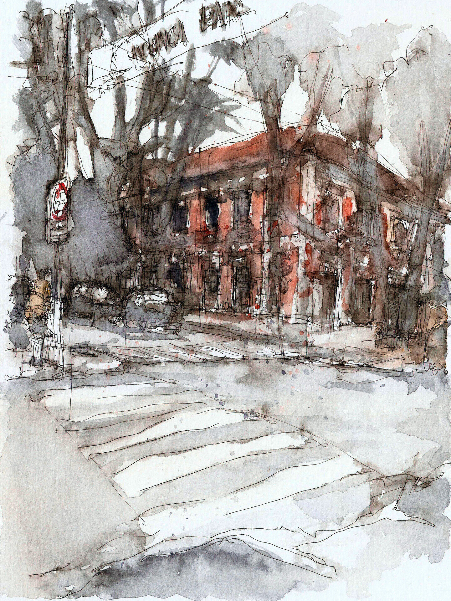 Watercolor drawing of the college