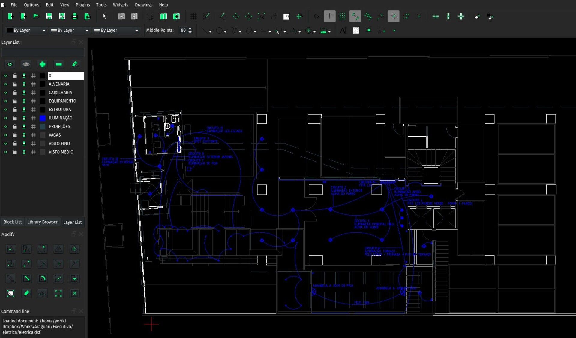 A DXF file from FreeCAD opened in LibreCAD