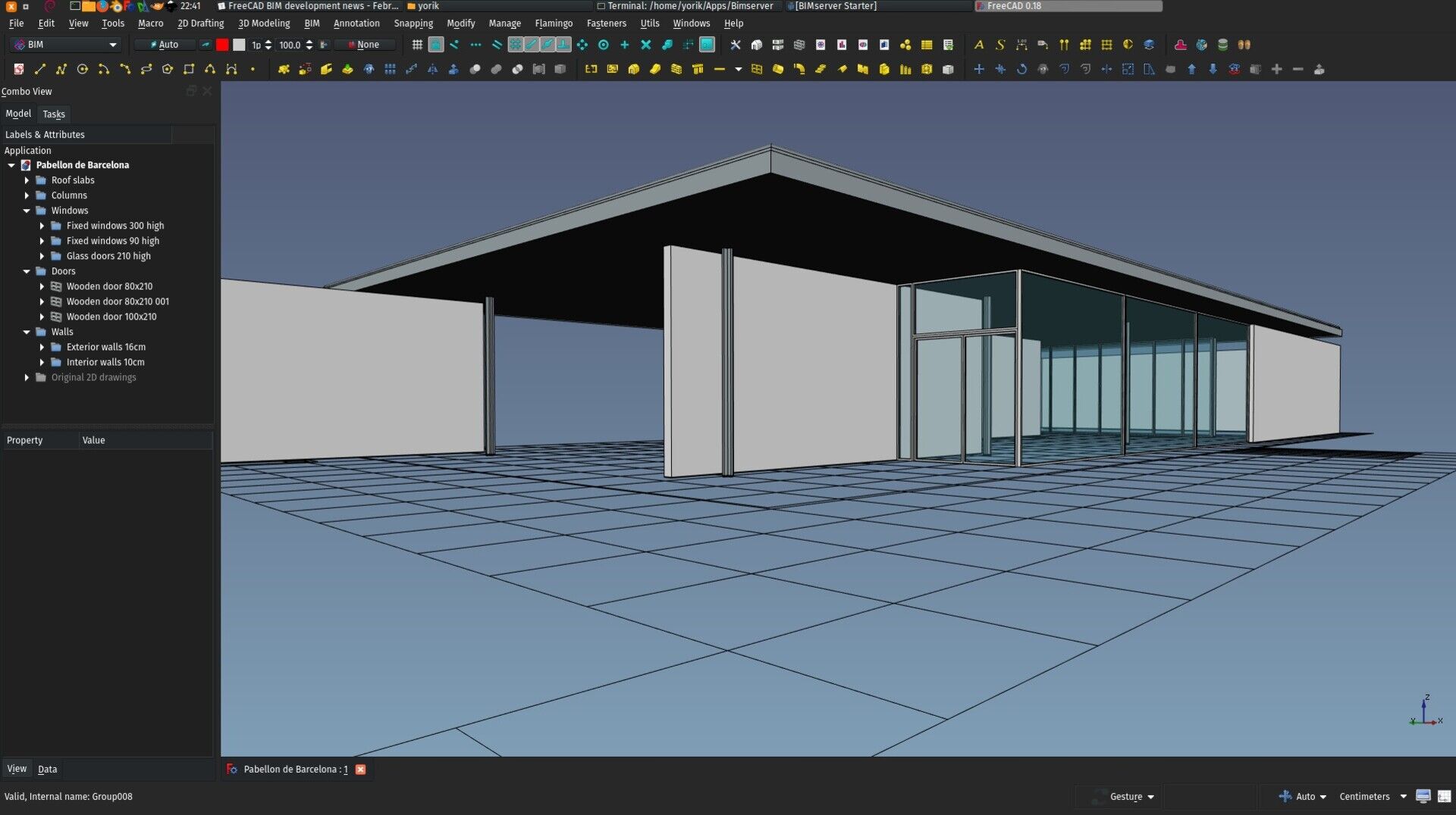 The Barcelona pavillon in
FreeCAD