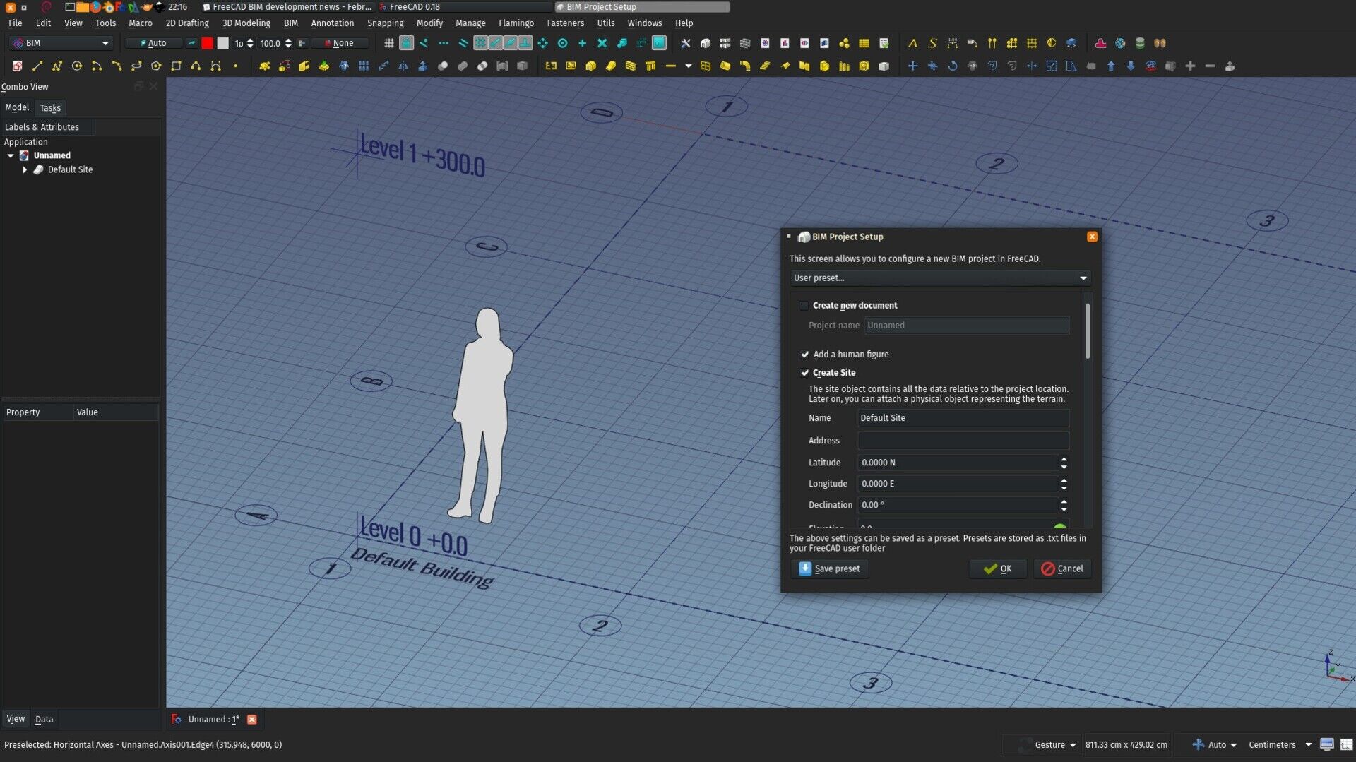 A FreeCAD setup with human
figure