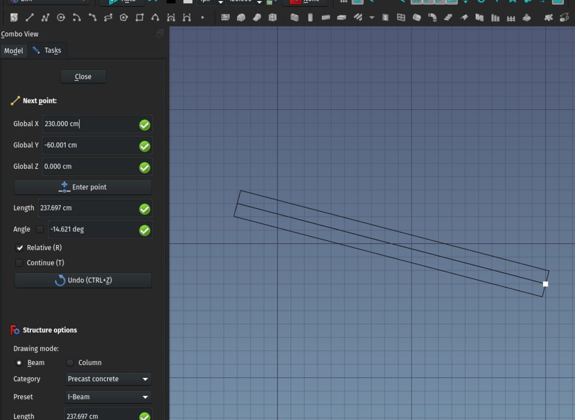 The new Beam tool of the BIM
workbench