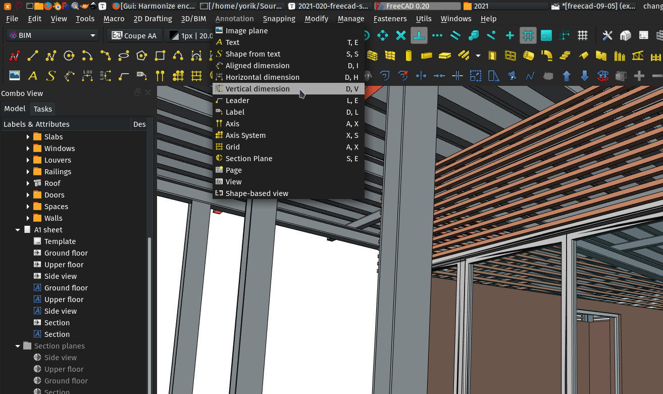 A screenshot showing the BIM annotations menu contents