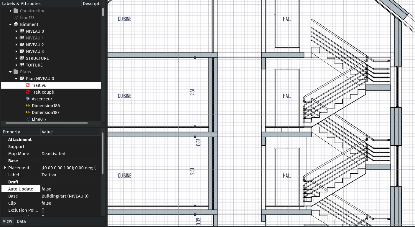 A screenshot showing the auto-update property of a shape 2D view object