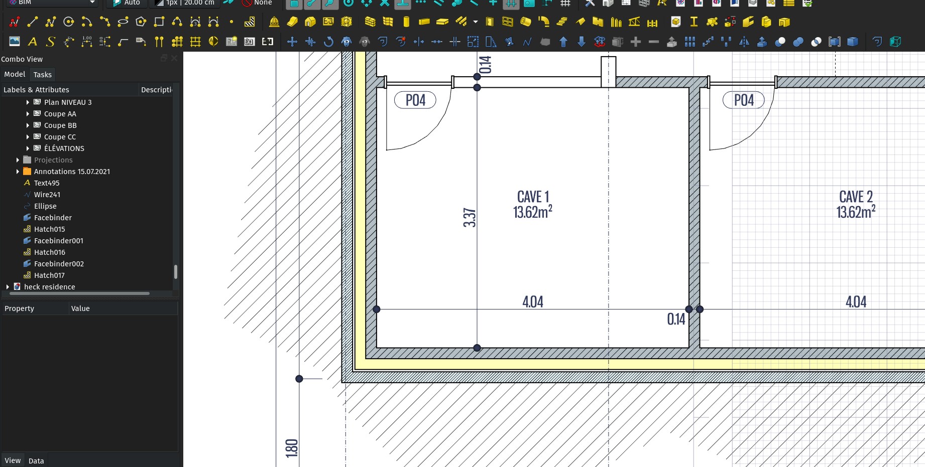 hatches being applied on a 2D plan view