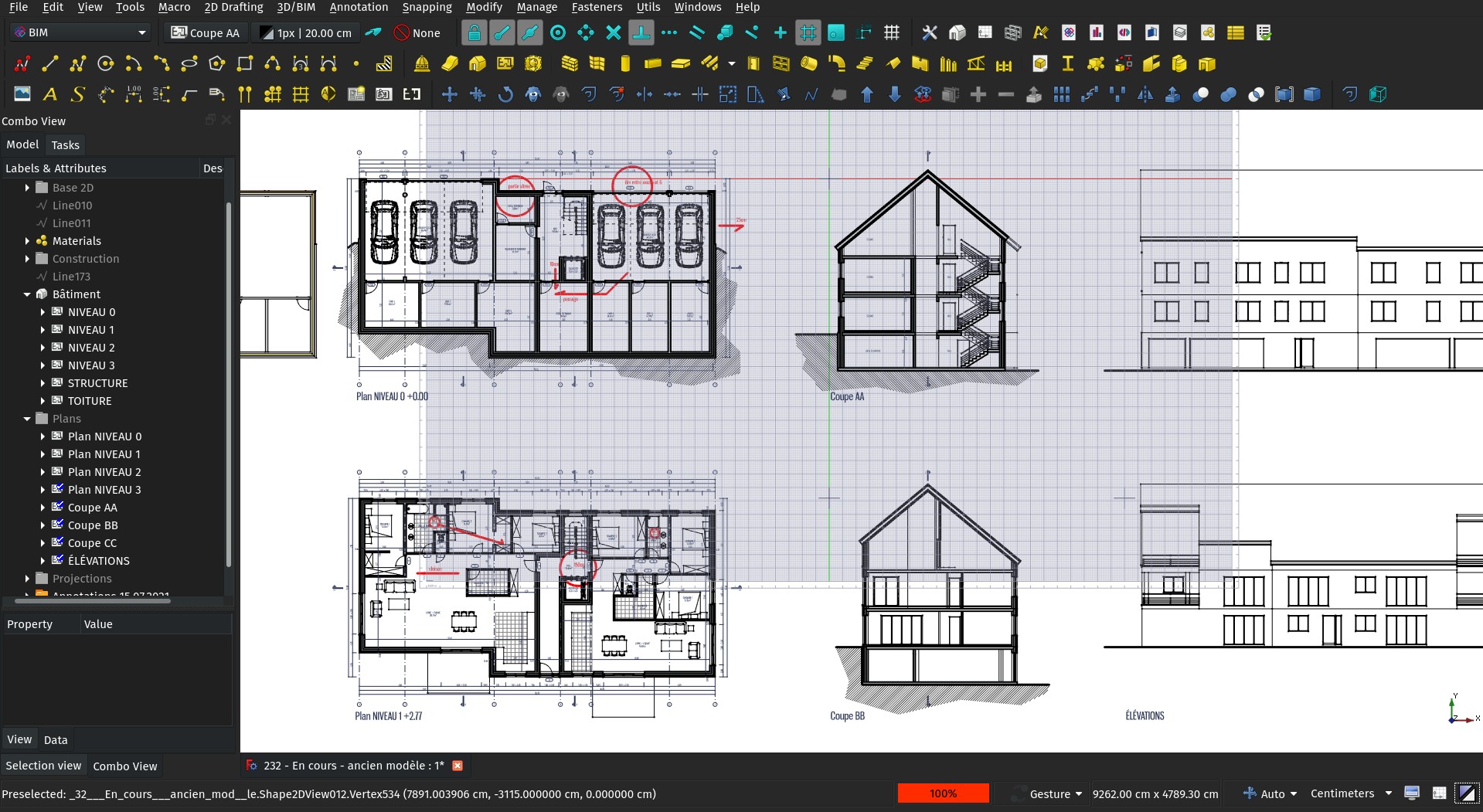 A screenshot of FreeCAD showing cool 2D CAD drawings