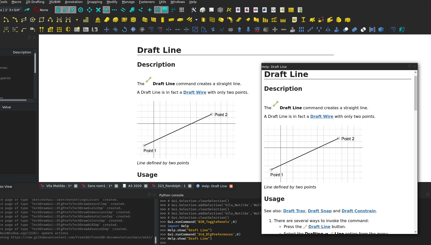 a screenshot of FreeCAD showing the documentation presented in different ways