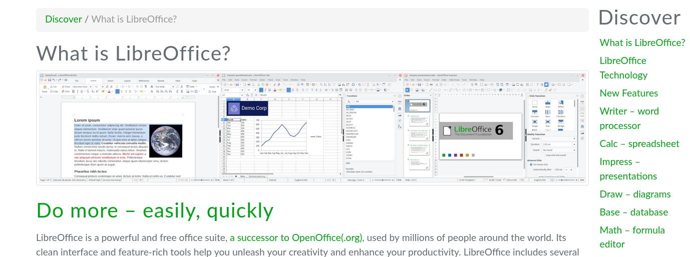 a screenshot of the libreoffice website