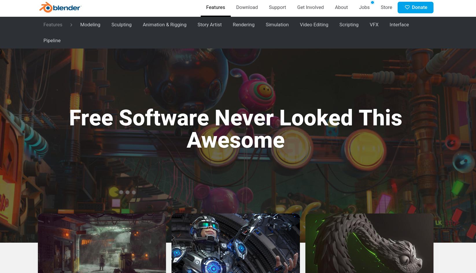 a screenshot of the Blender website
