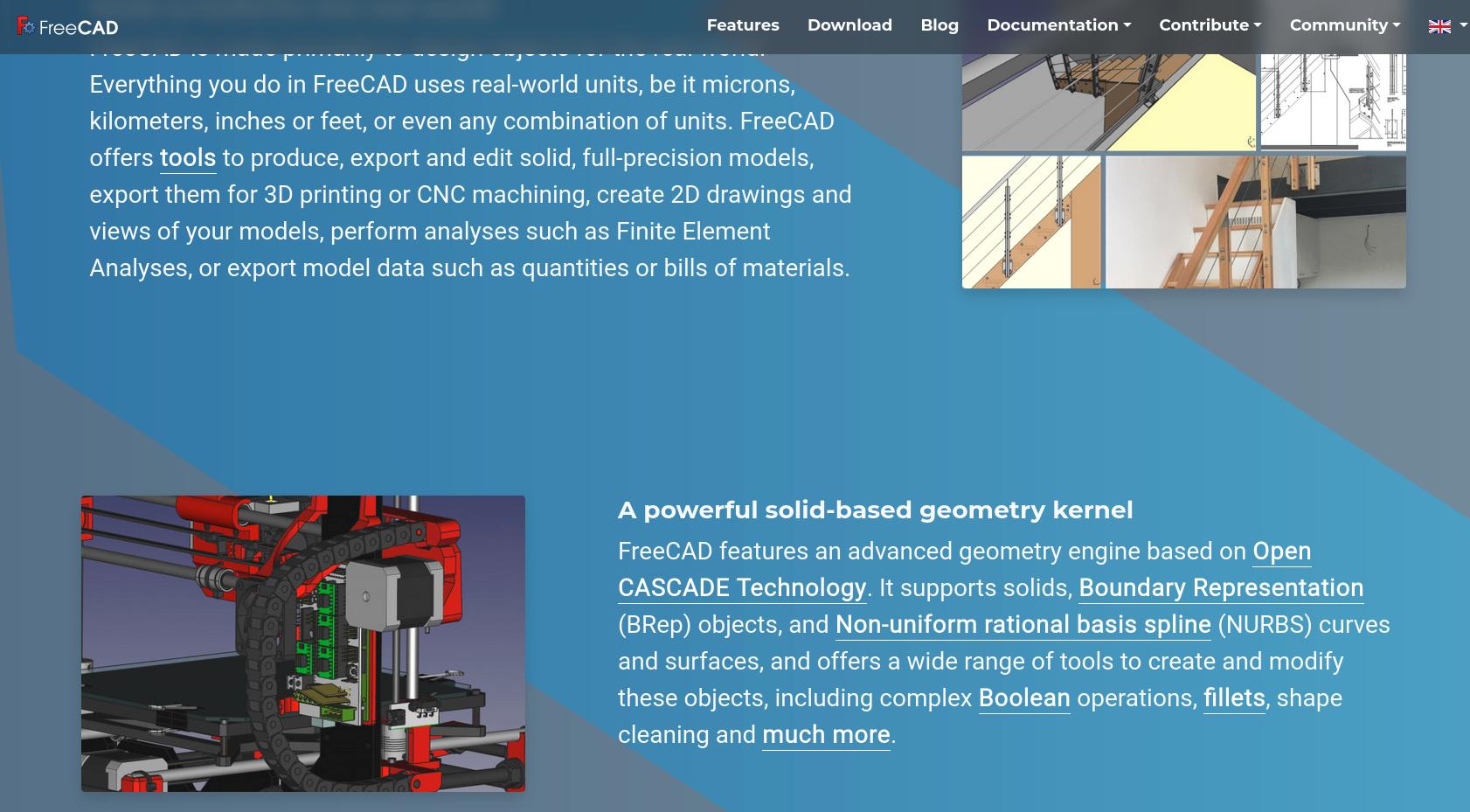 a screenshot of the FreeCAD website