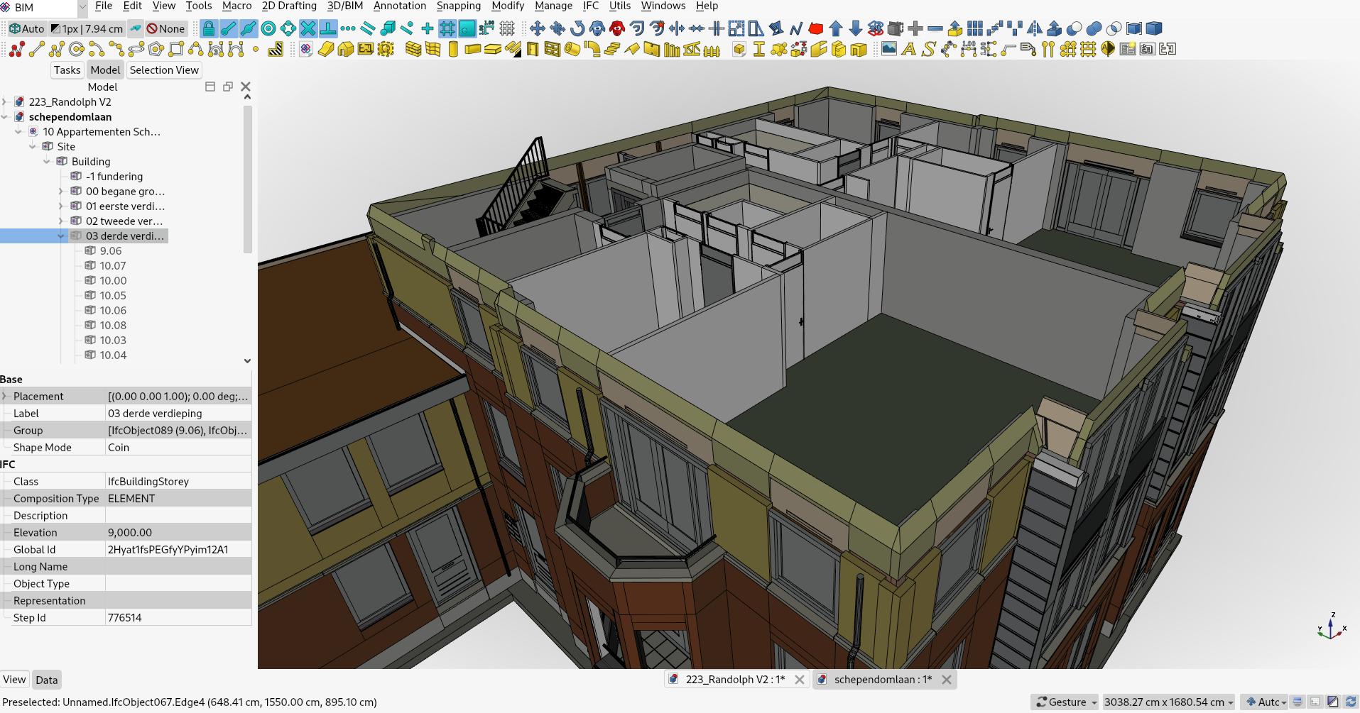 screenshot of a 2d plan in FreeCAD