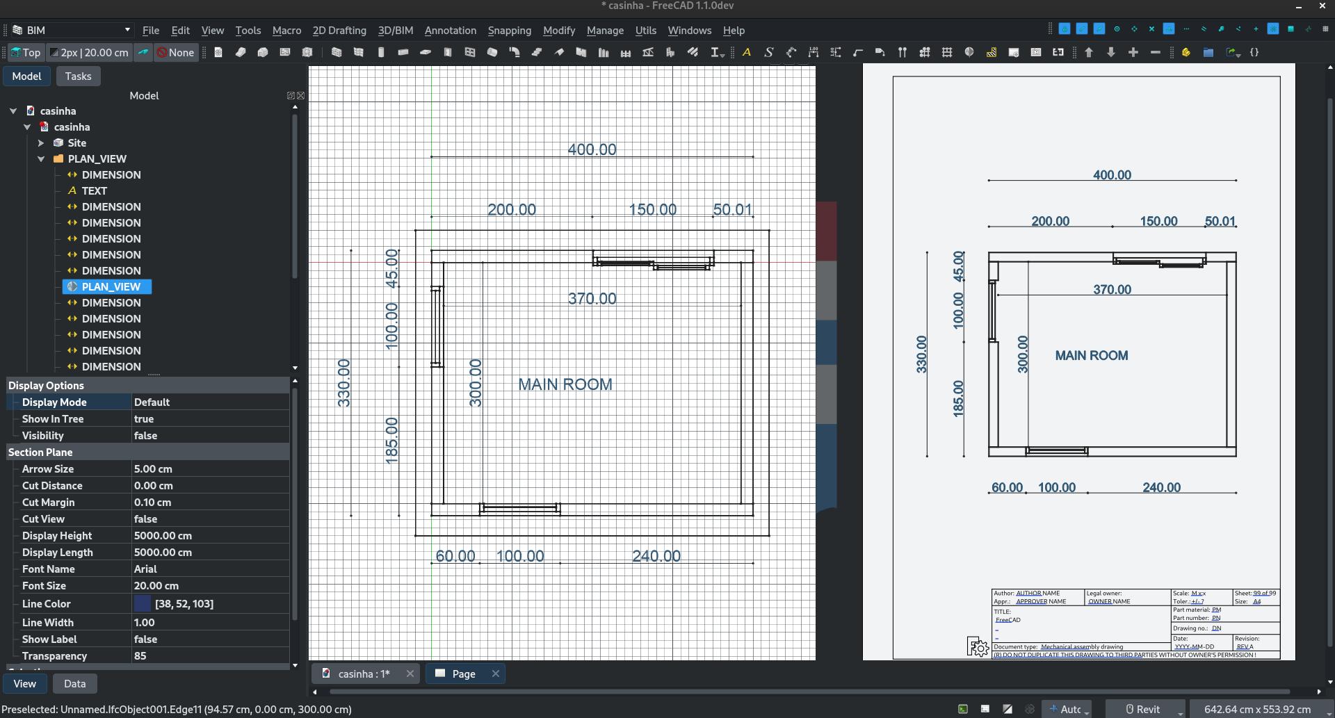 a 2D view of the model in FreeCAD