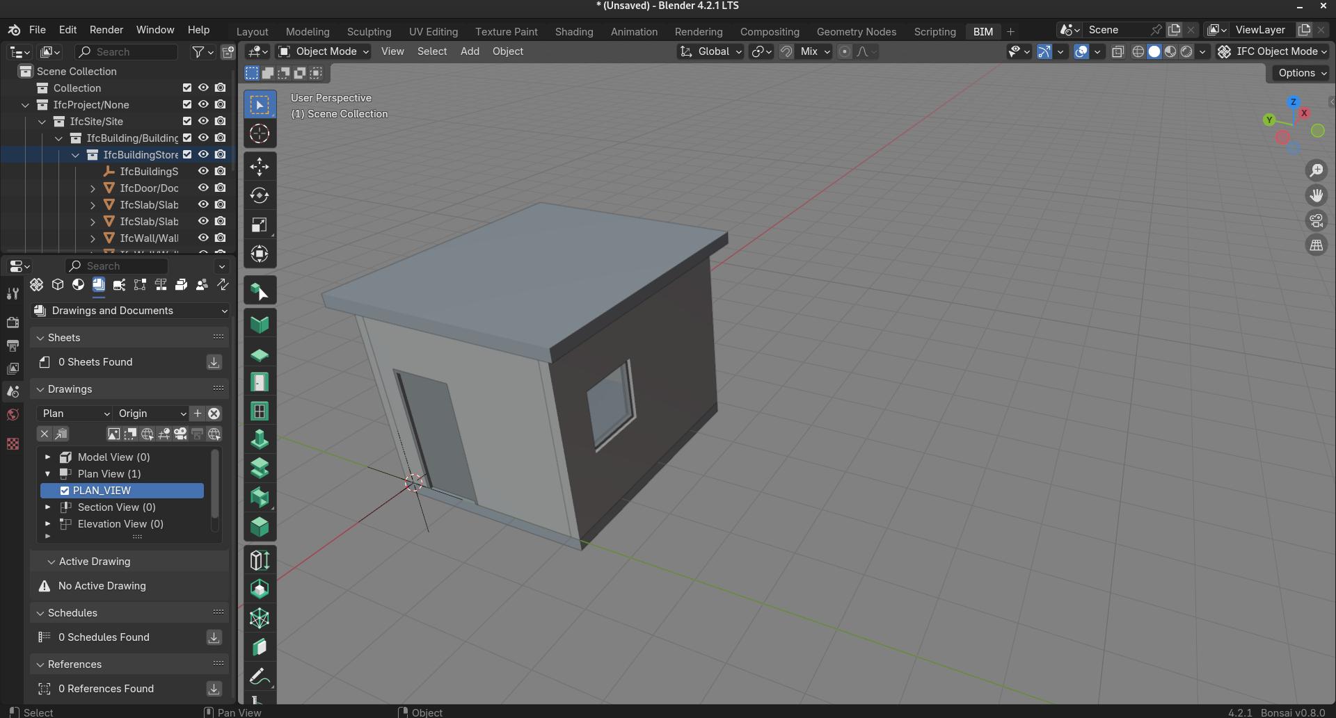 a screenshot of a small BIM model in Blender