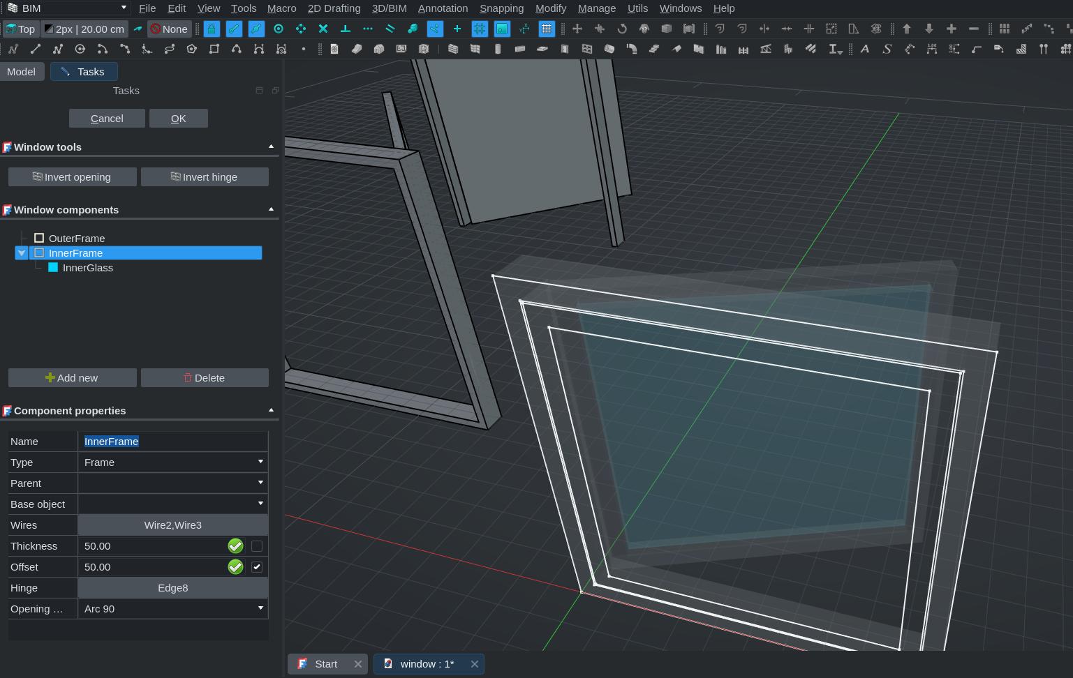 screenshot showing the new window editing UI